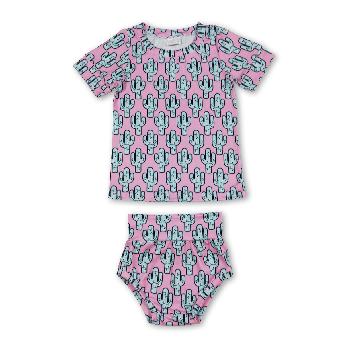 Pink cactus short sleeves top bummies baby girls clothes