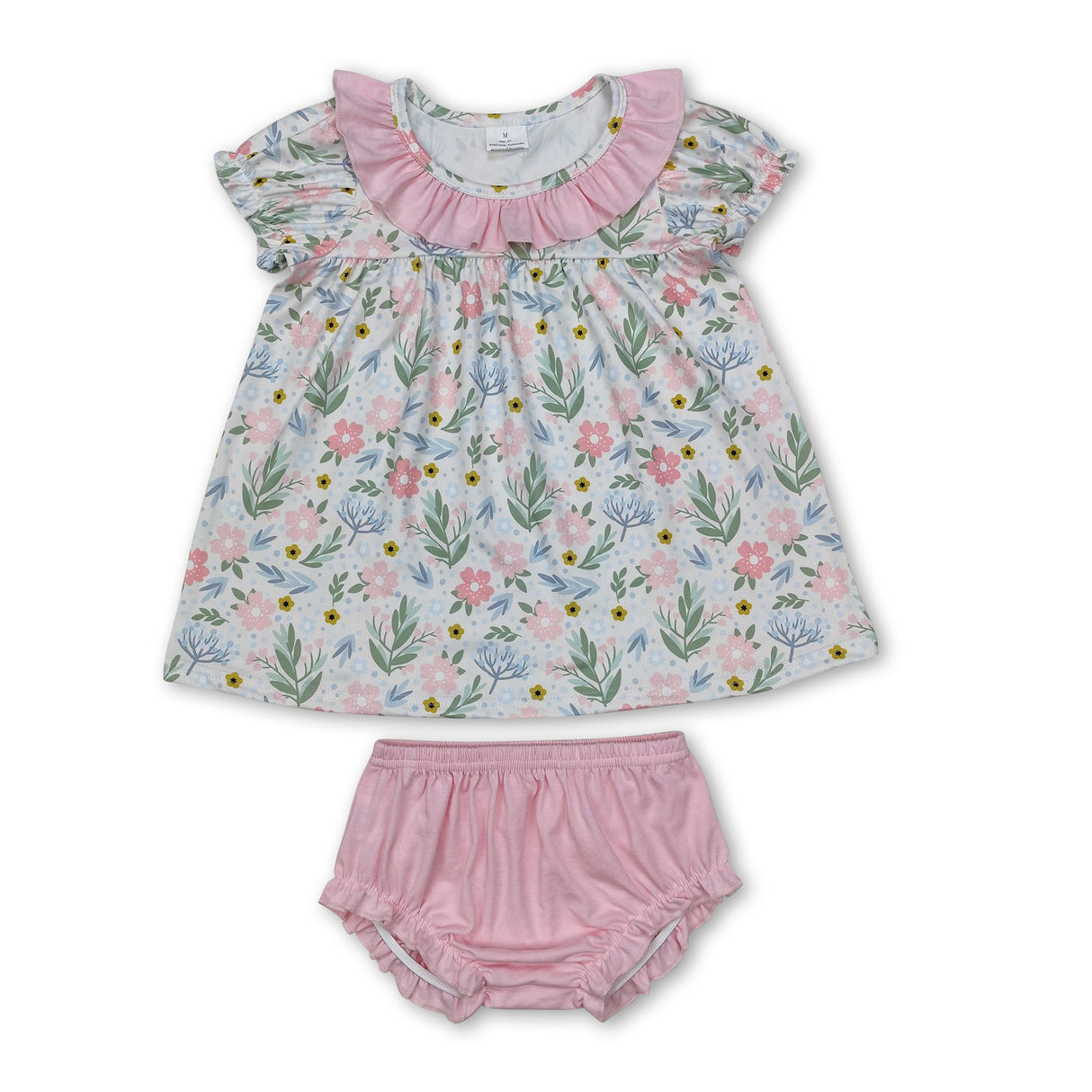 Ruffle pink floral tunic bummies baby girls clothes