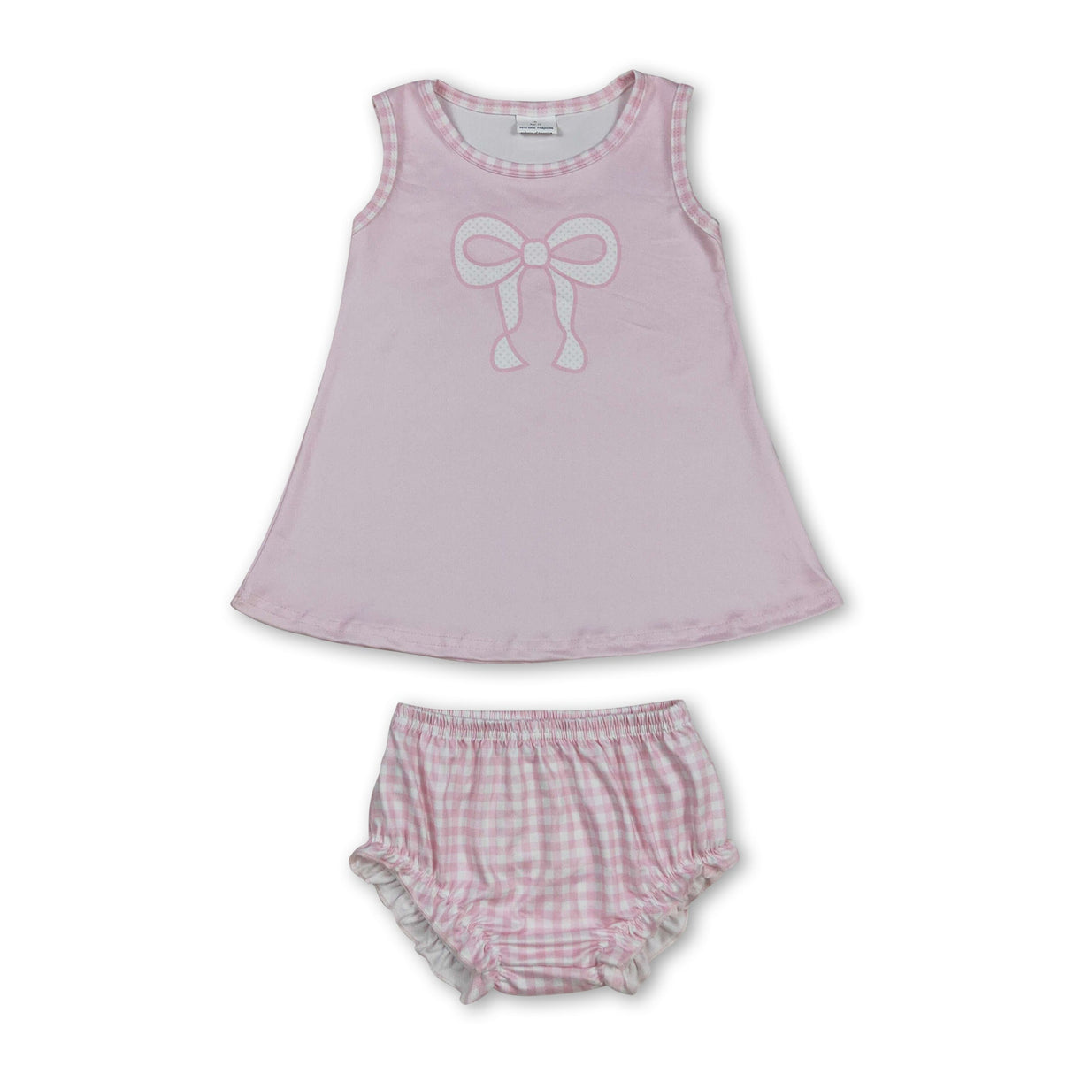 Sleeveless bow tunic plaid bummies baby girls clothes
