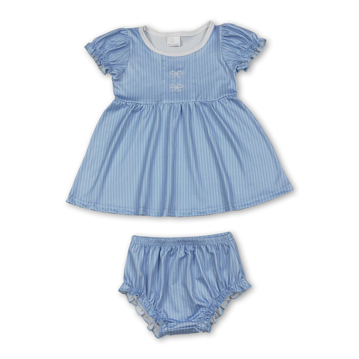 Stripe short sleeves bow embroidery tunic bummies girls set