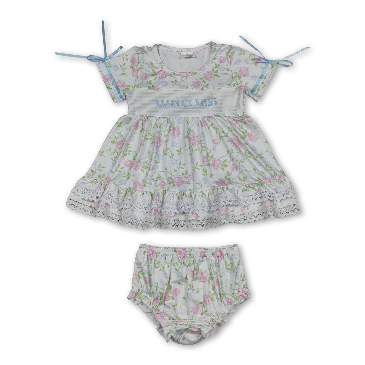 Floral Mama's mini smocked tunic bummies girls set