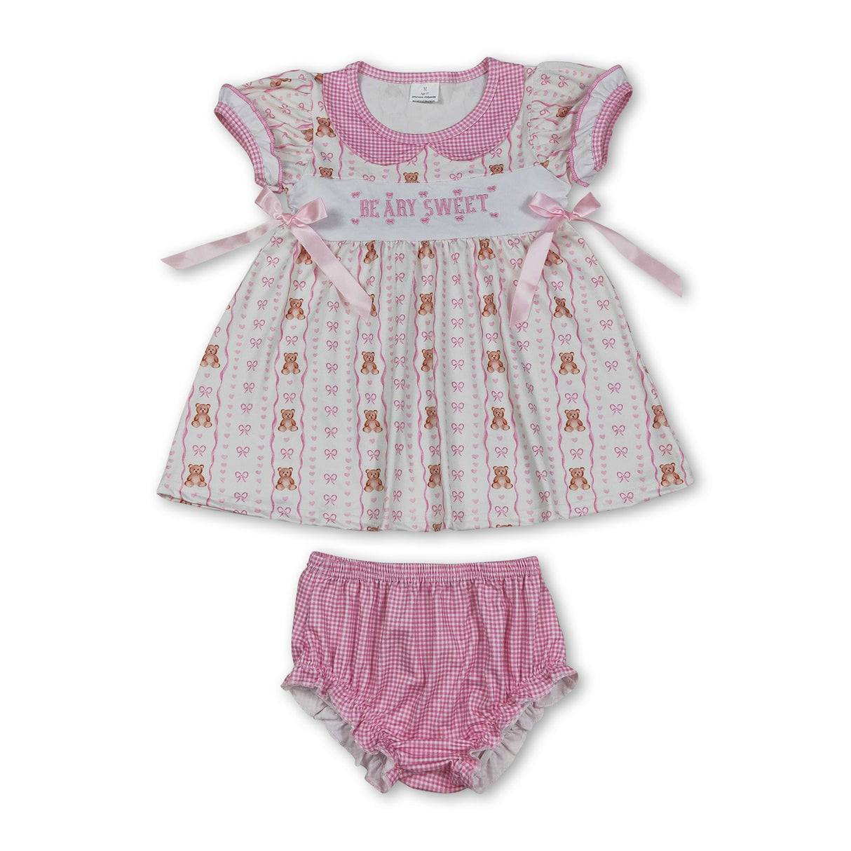 Sleeveless bear bow sweet baby girls bummies set