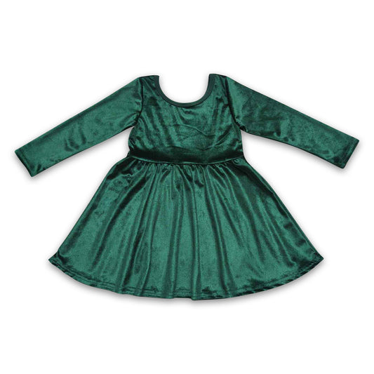 Dark green velvet long sleeves kids girls dresses