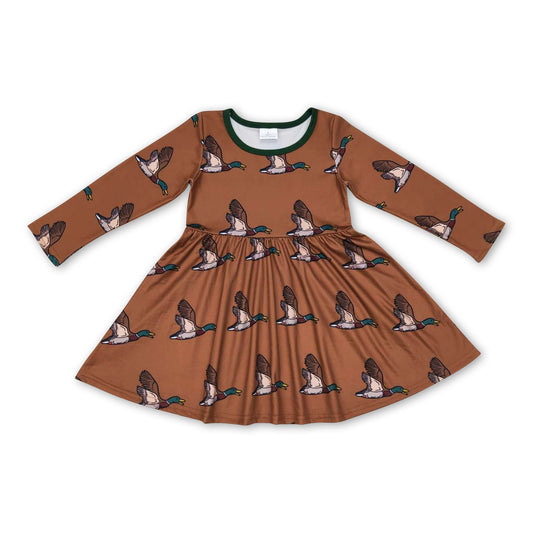 Brown duck long sleeves girls hunting twirl dress