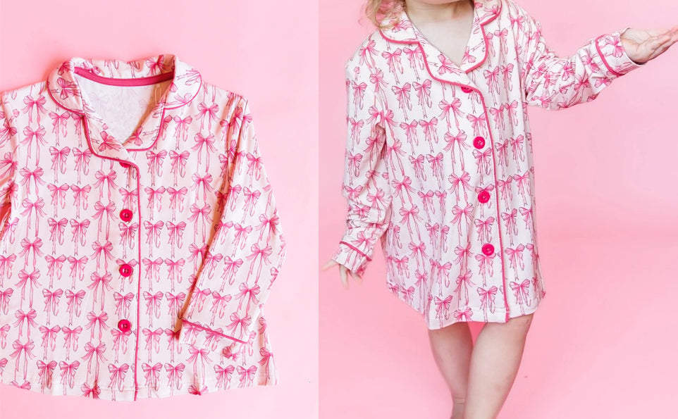 Pink bow button down nightgown girls dresses