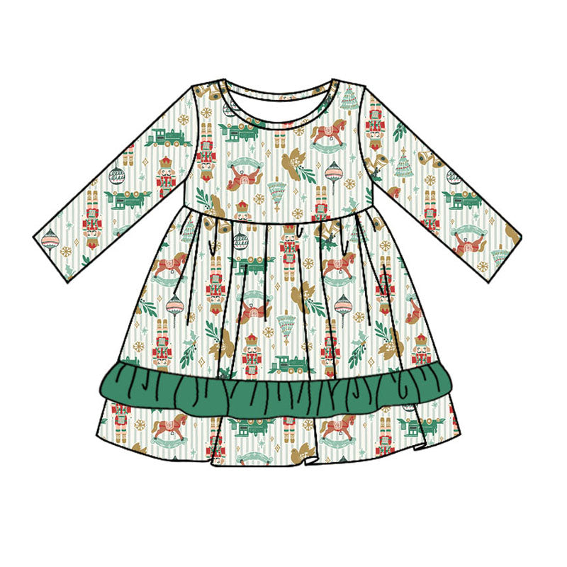Green Christmas tree king ballet ruffle toddler girls dress