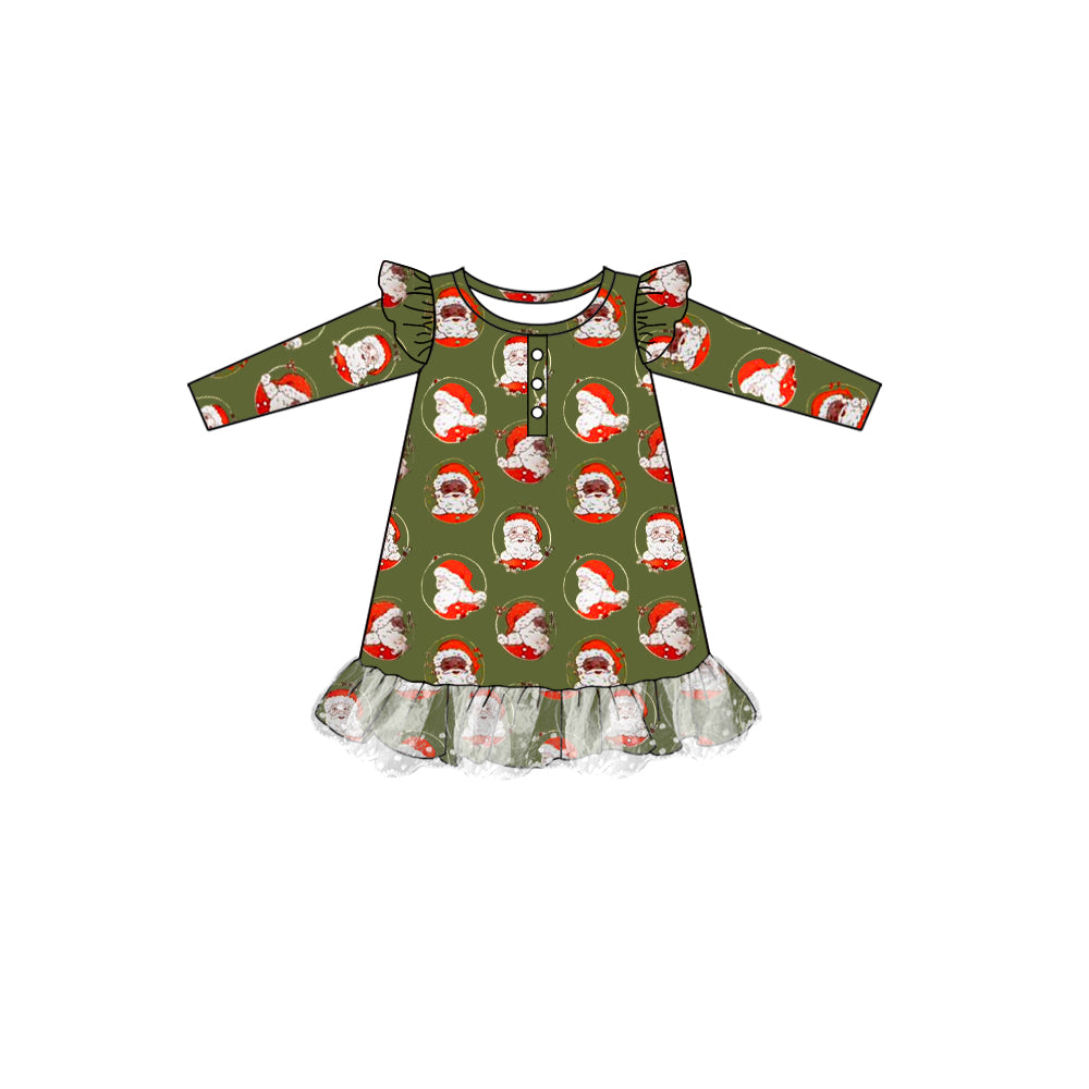 Green long sleeves santa kids girls Christmas nightgown