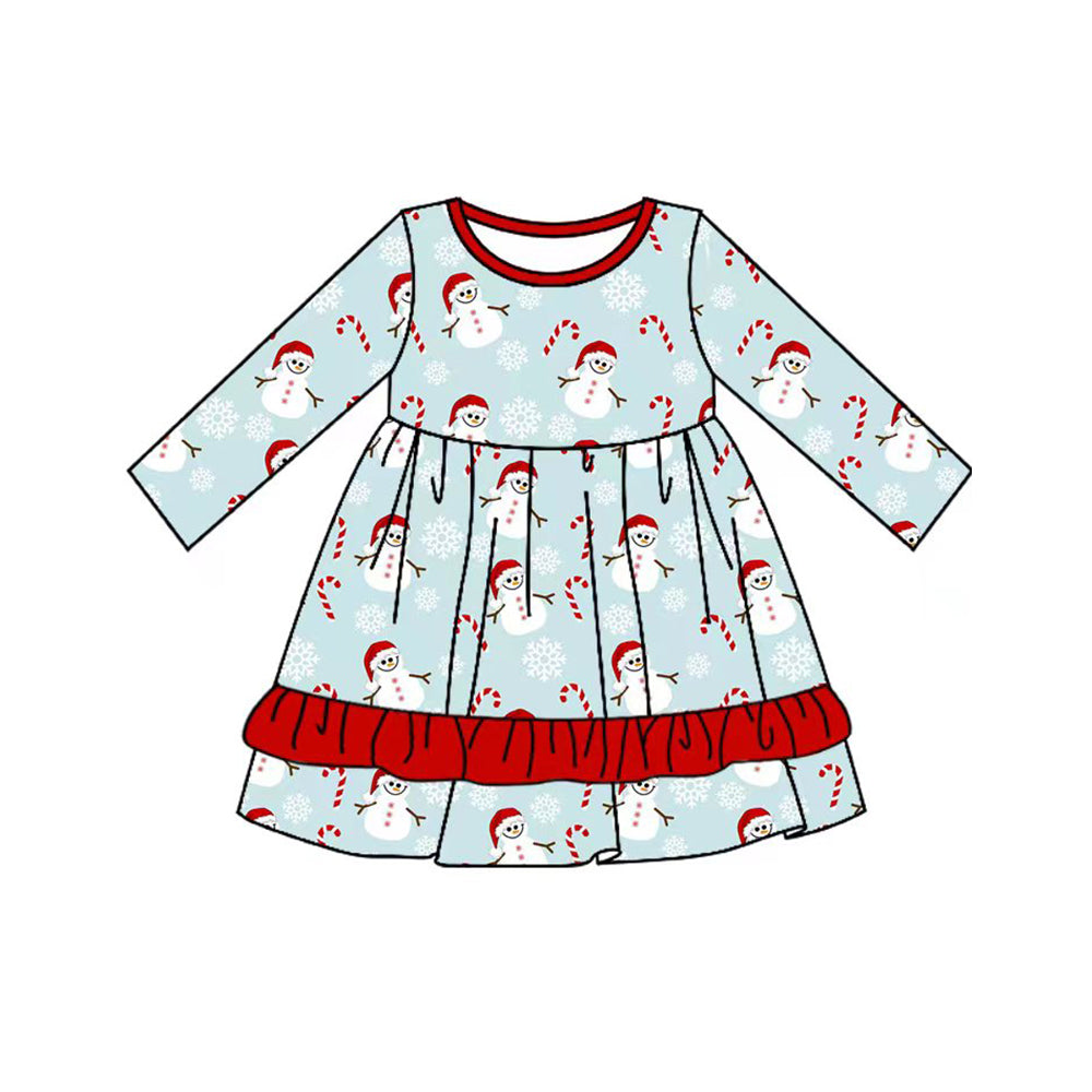 Long sleeves snowman candy cane girls Christmas dress