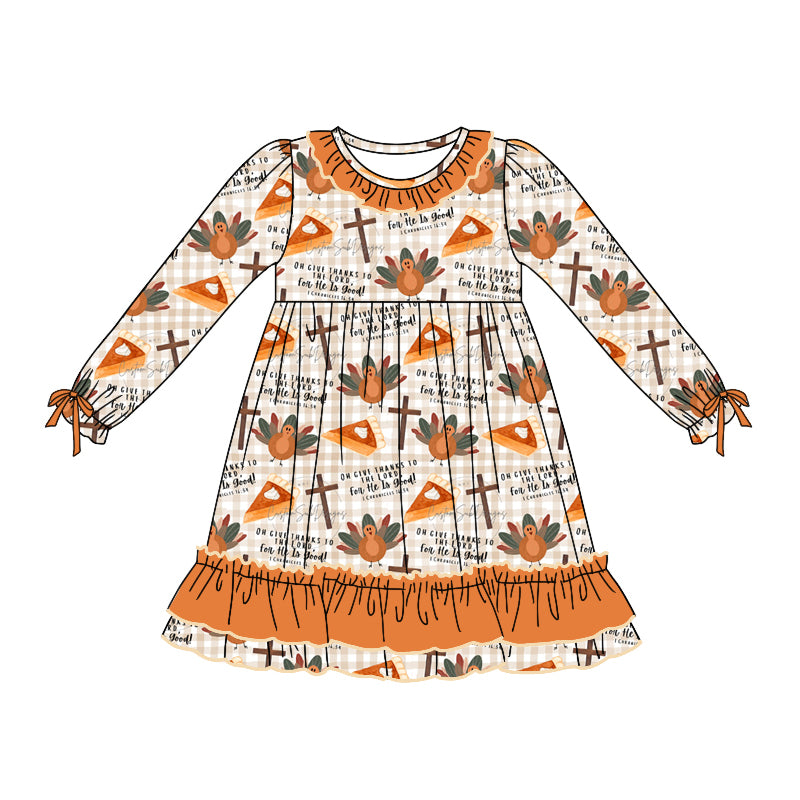 Ruffle turkey pumpkin pie girls Thanksgiving dress