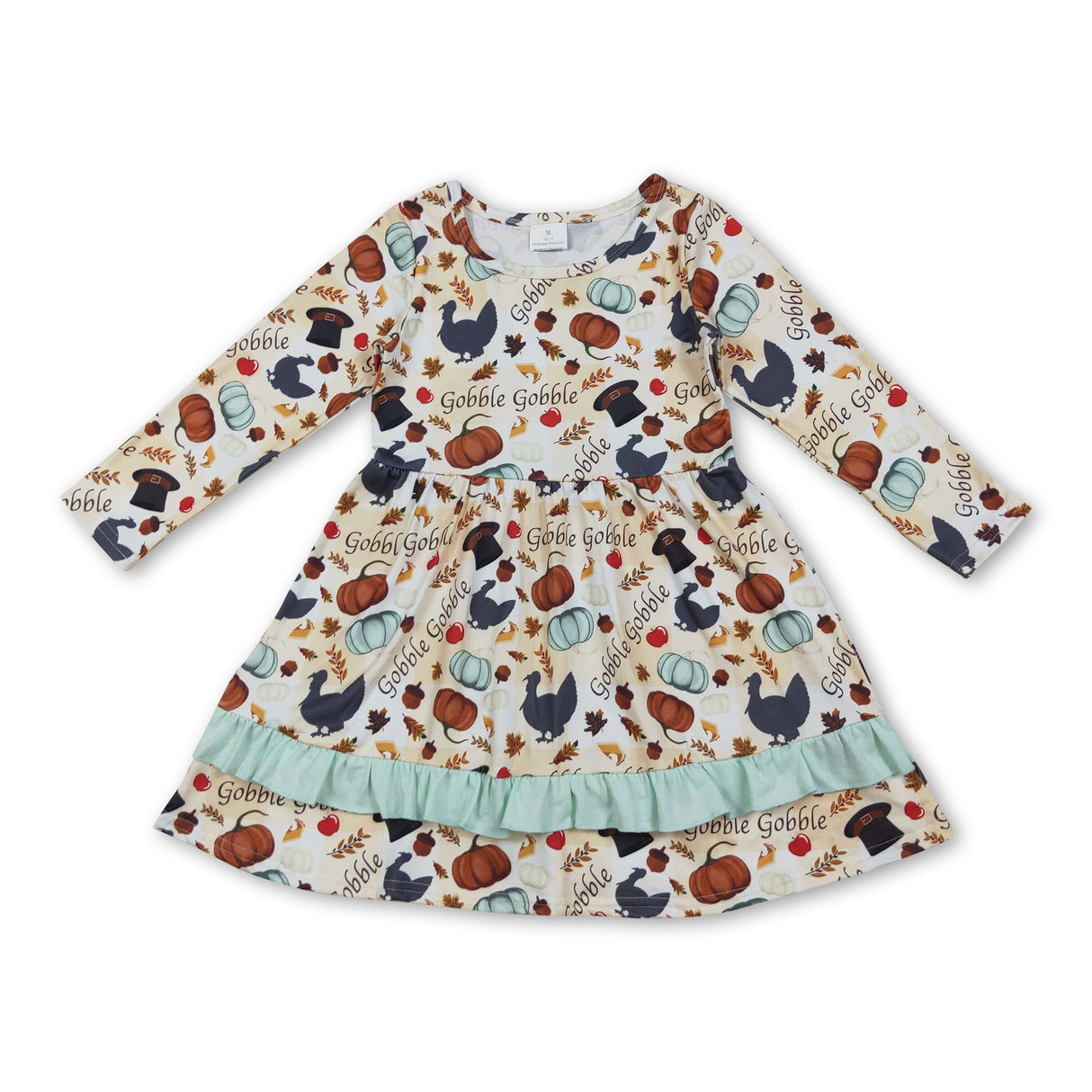 Long sleeves pumpkin turkey girls Thanksgiving dress
