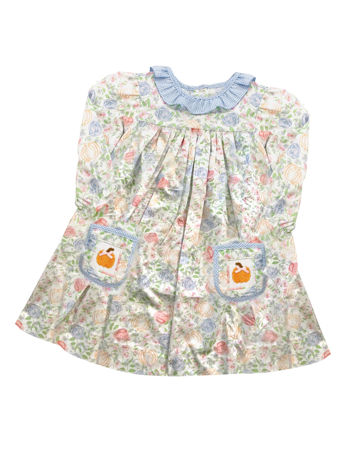 Long sleeves pumpkin pockets floral kids girls fall dress