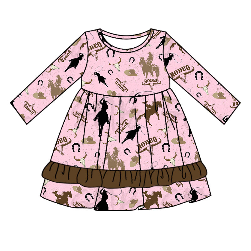 Pink horse rodeo ruffle western girls dresses