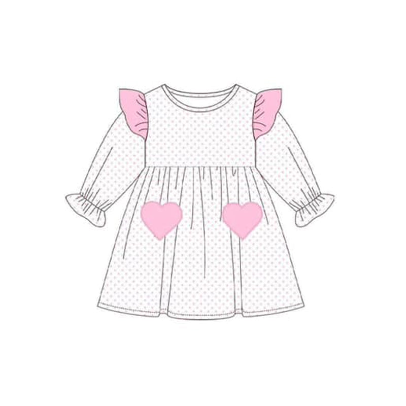 Pink heart polka dots long sleeves girls valentine's dress