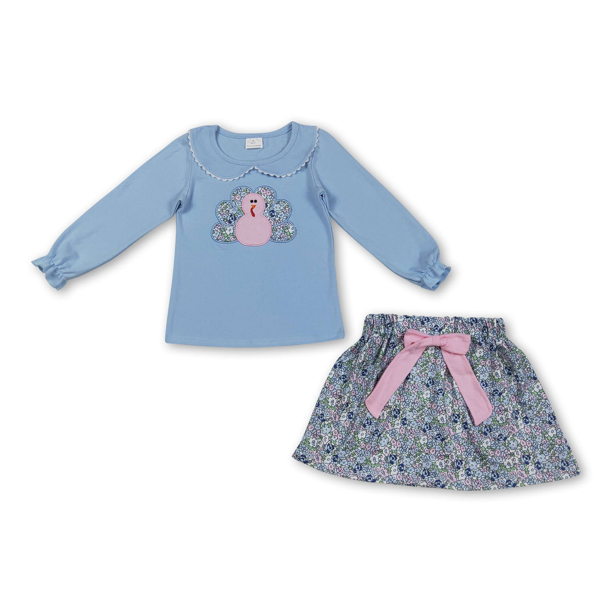 Floral turkey top skirts kids girls Thanksgiving clothes