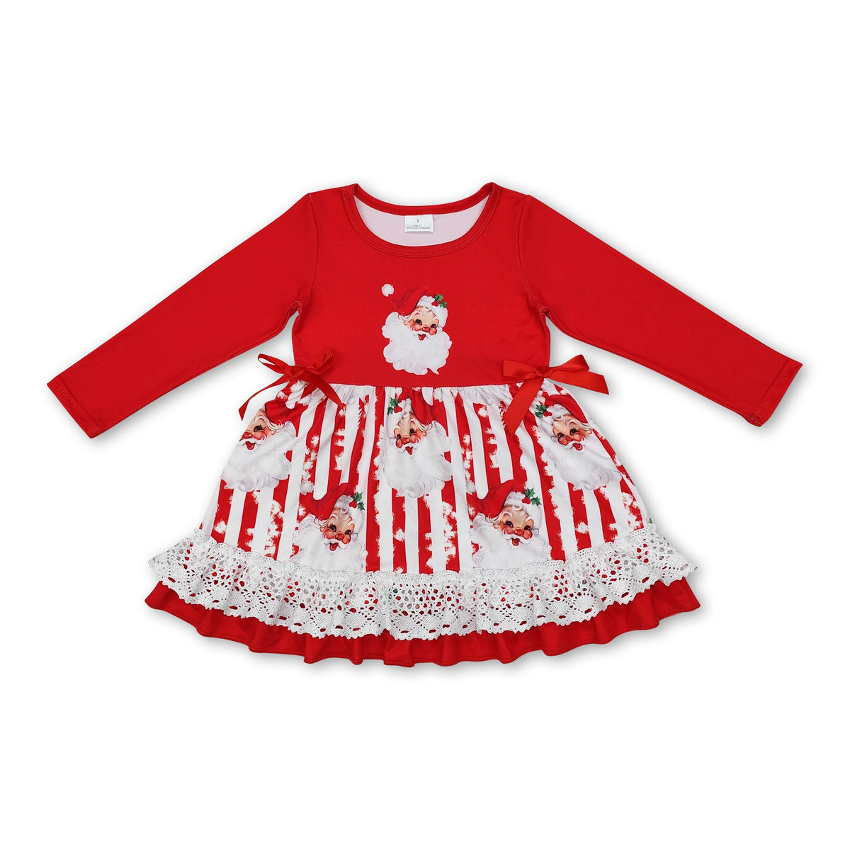 Red santa stripe ruffle kids girls Christmas dresses – Yawoo Garment