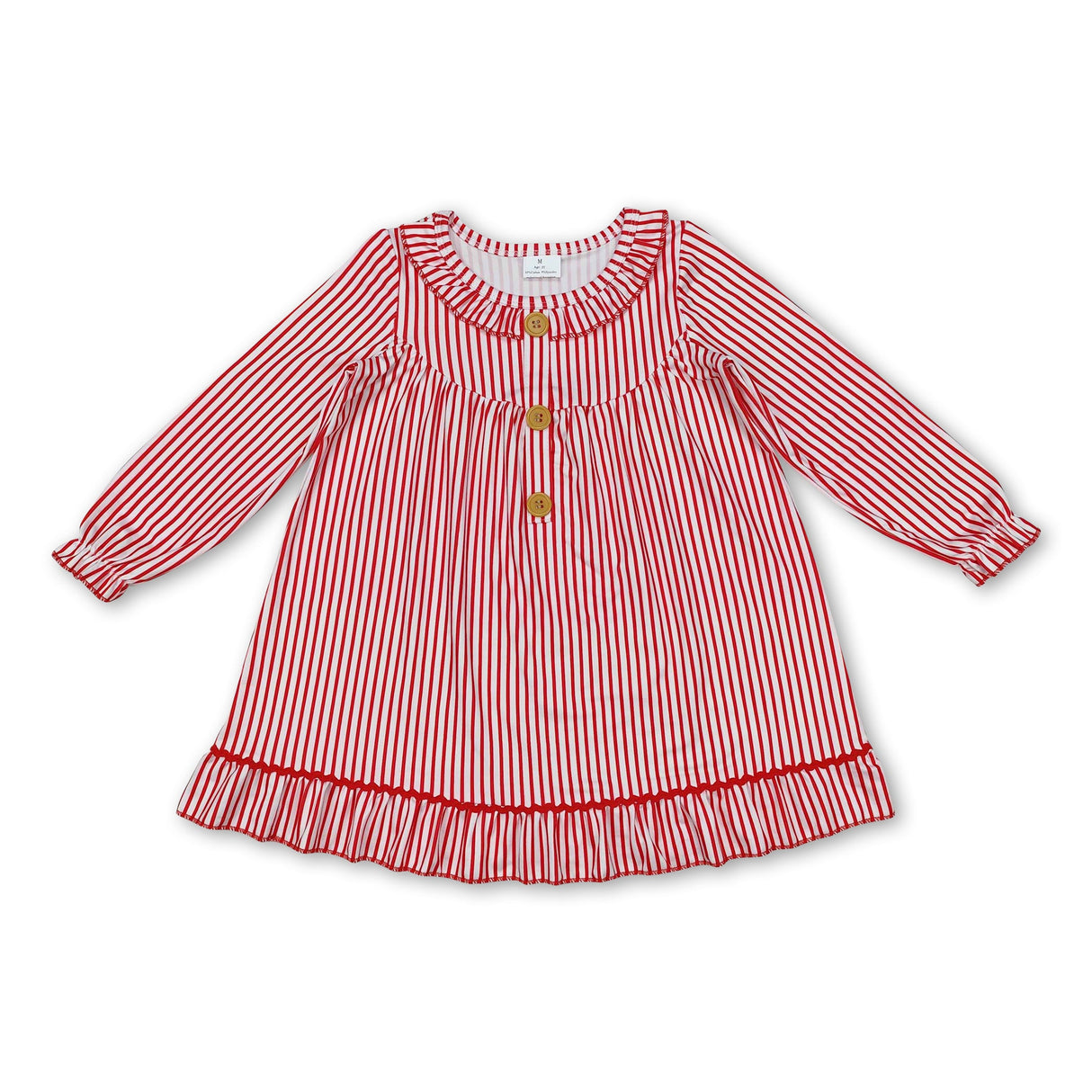 Red stripe ruffle baby girls Christmas night dresses