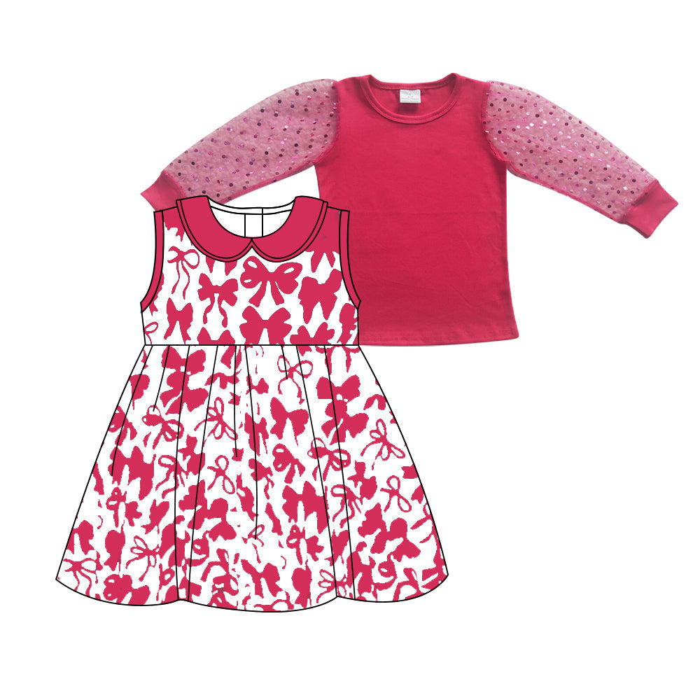 Hot pink top sleeveless bow dress kids girls clothes