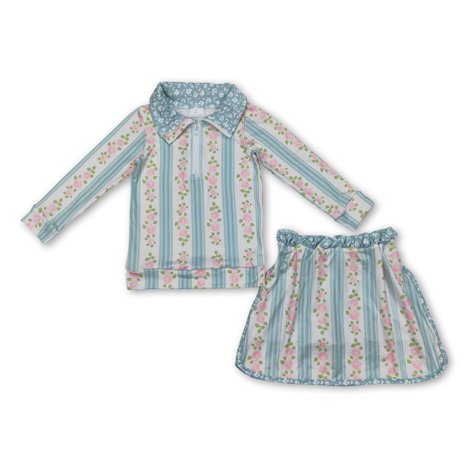 Pink floral stripe pullover skirt kids girls clothing