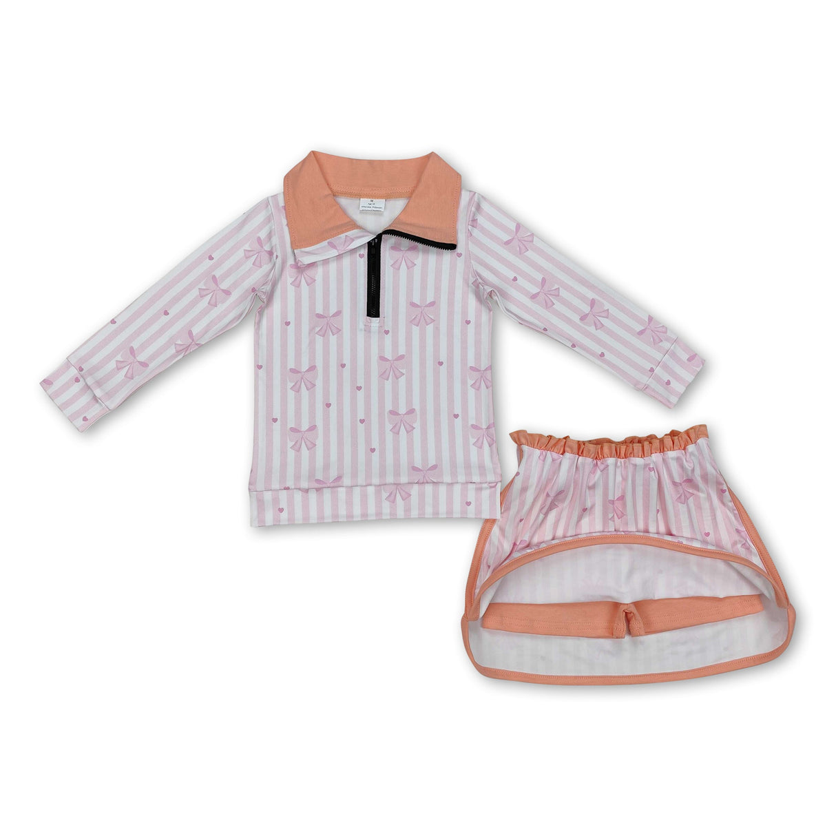 Pink stripe bow pullover skirt kids girls clothing set