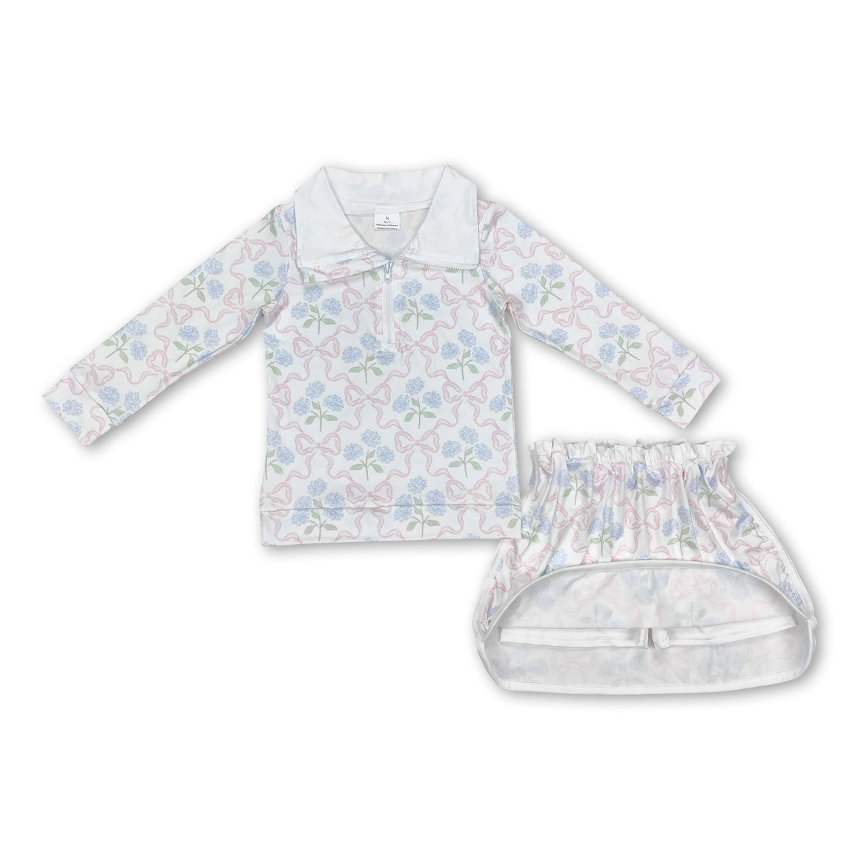 Pink bow floral pullover skirt kids girls clothing set