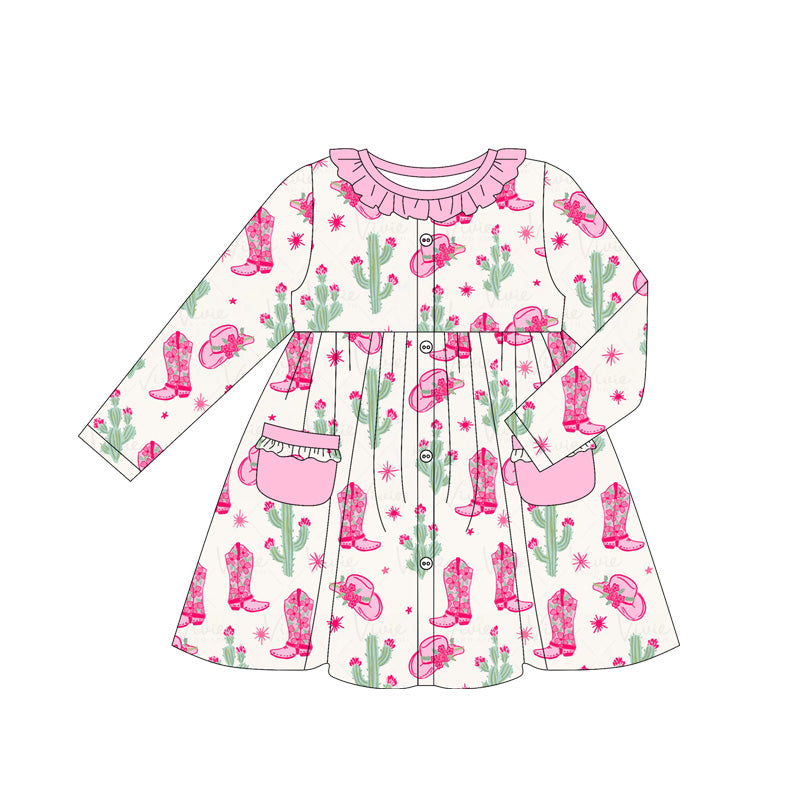 Pink ruffle cactus boots hat western girls dresses