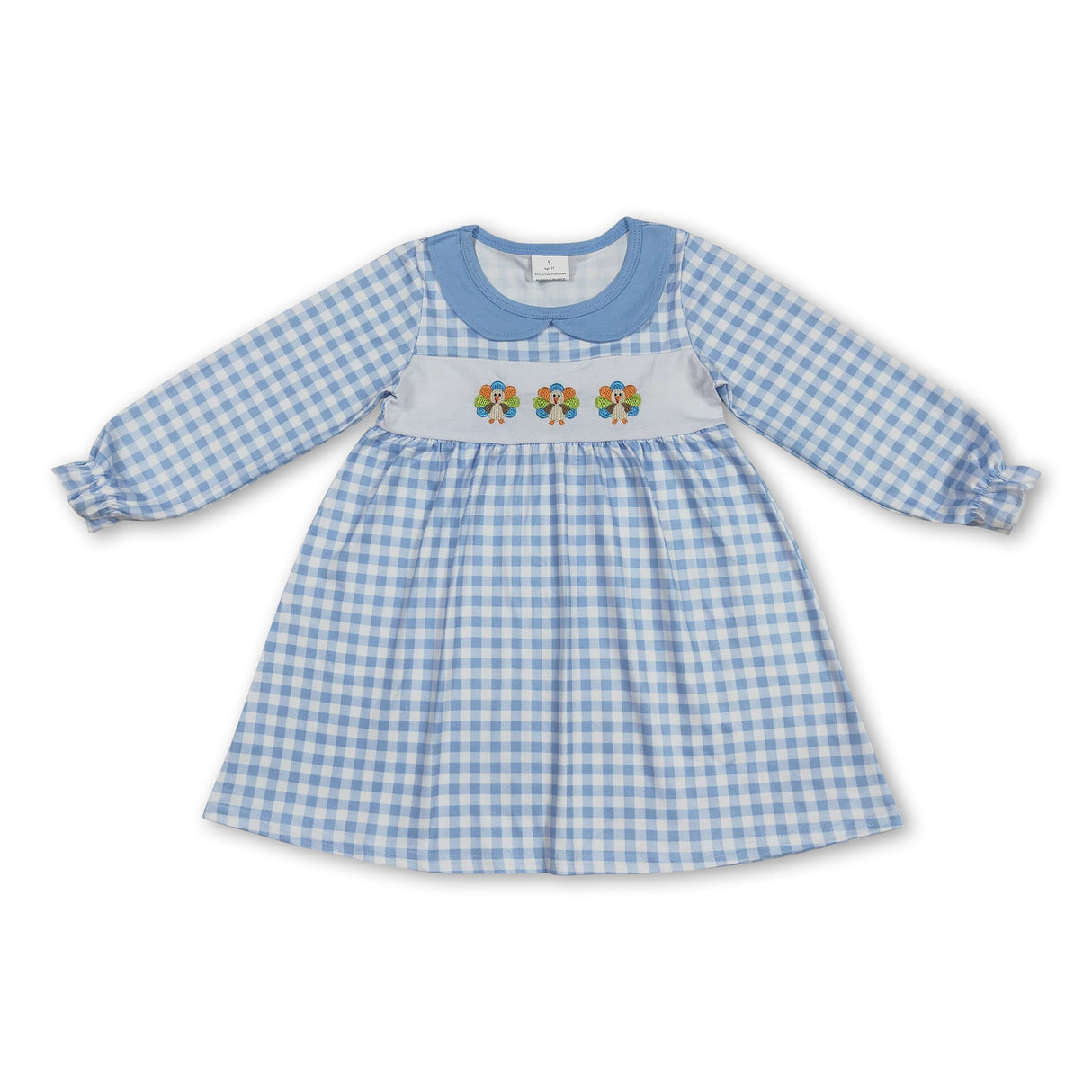 Long sleeves plaid turkey kids girls Thanksgiving dress