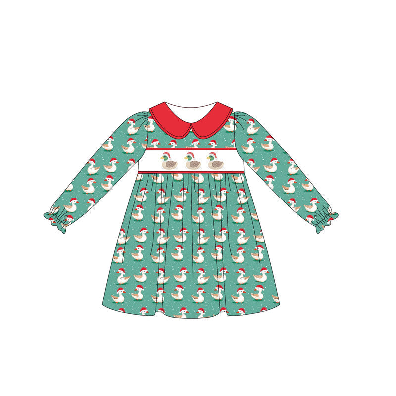 Long sleeves Christmas duck kids girls dresses
