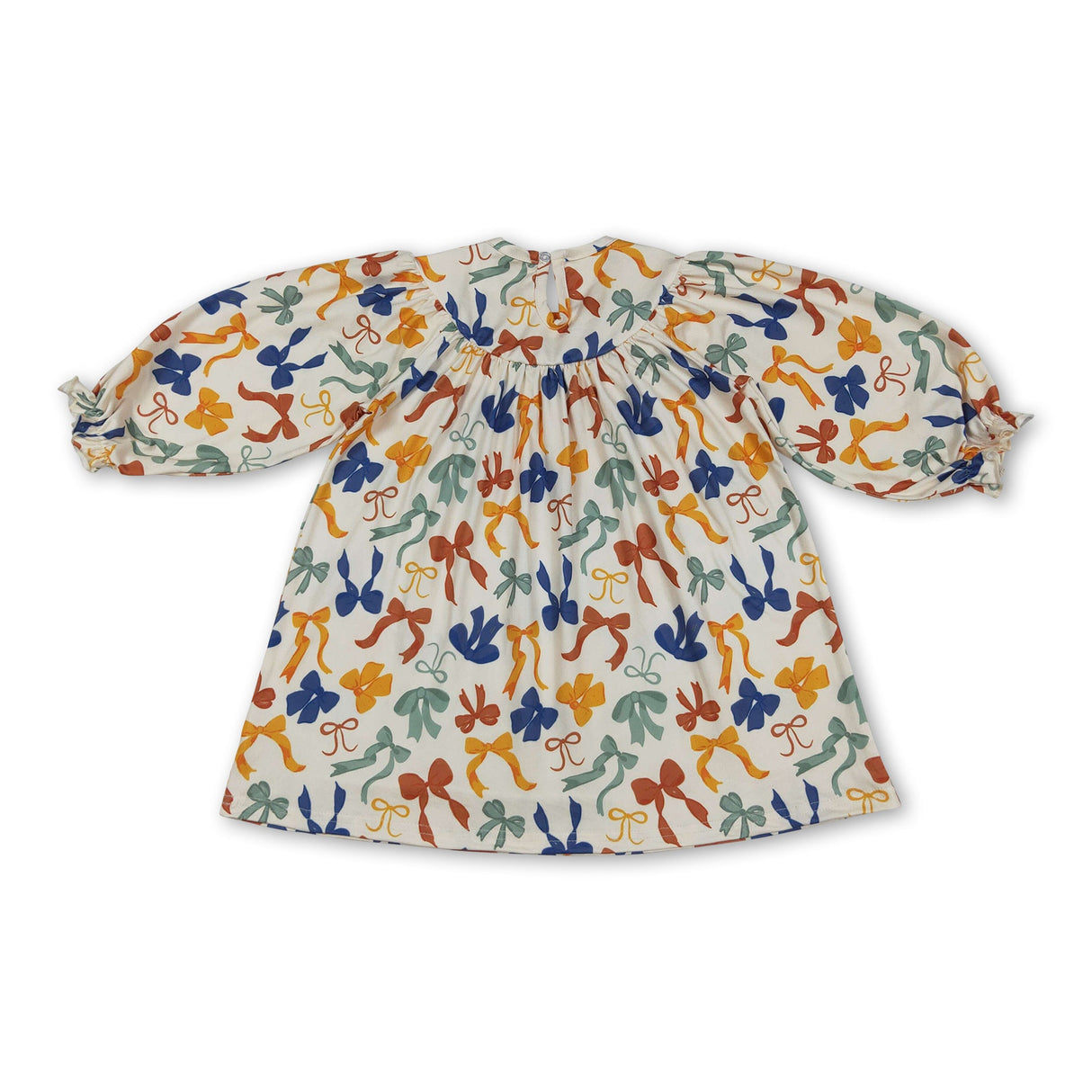 Long sleeves bows thankful smocked girls Thanksgiving dress