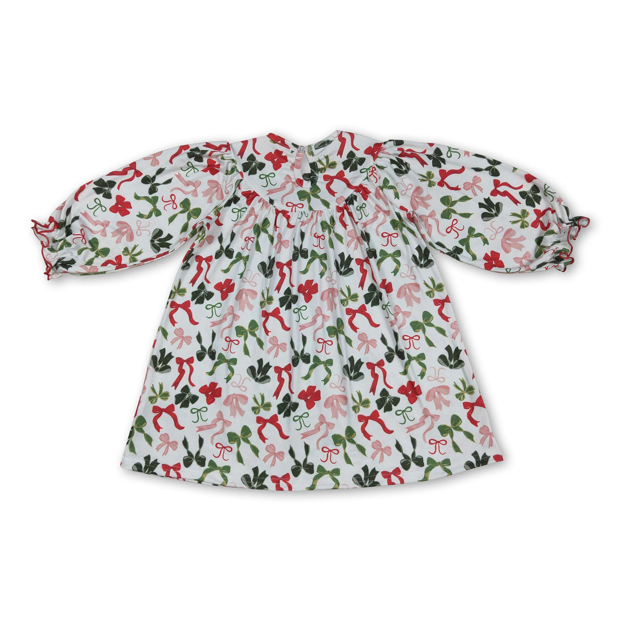 Green red bow Merry Christmas smocked girls dresses