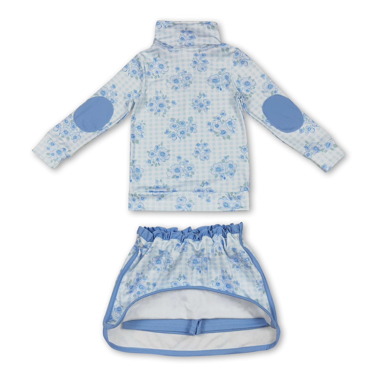 Long sleeves light blue floral pullover skirt girls clothes