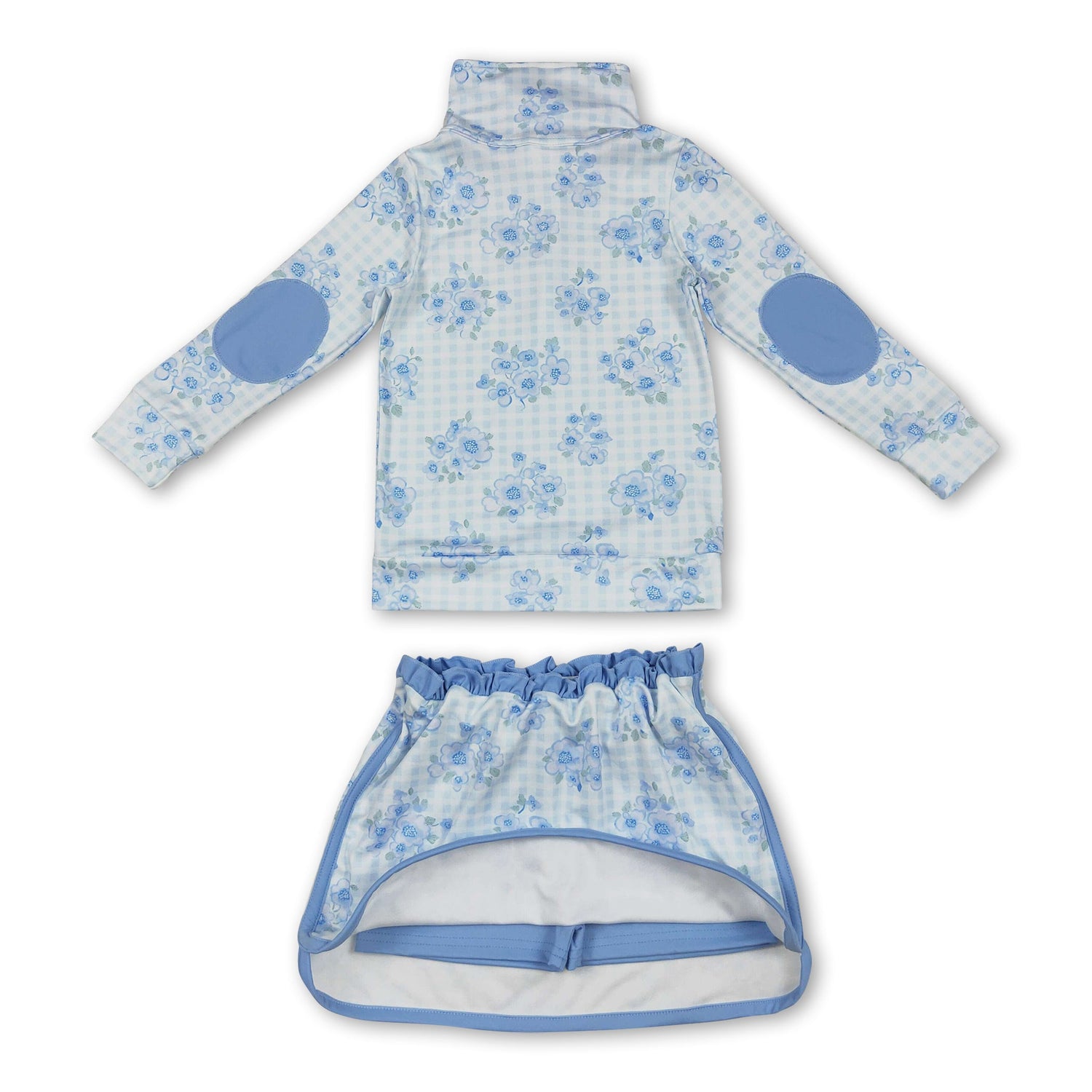 Long sleeves light blue floral pullover skirt girls clothes