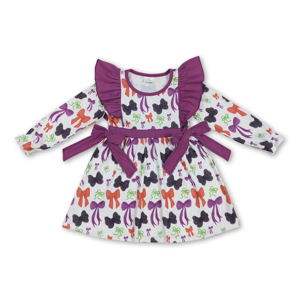 Purple black orange bows witches girls Halloween dress