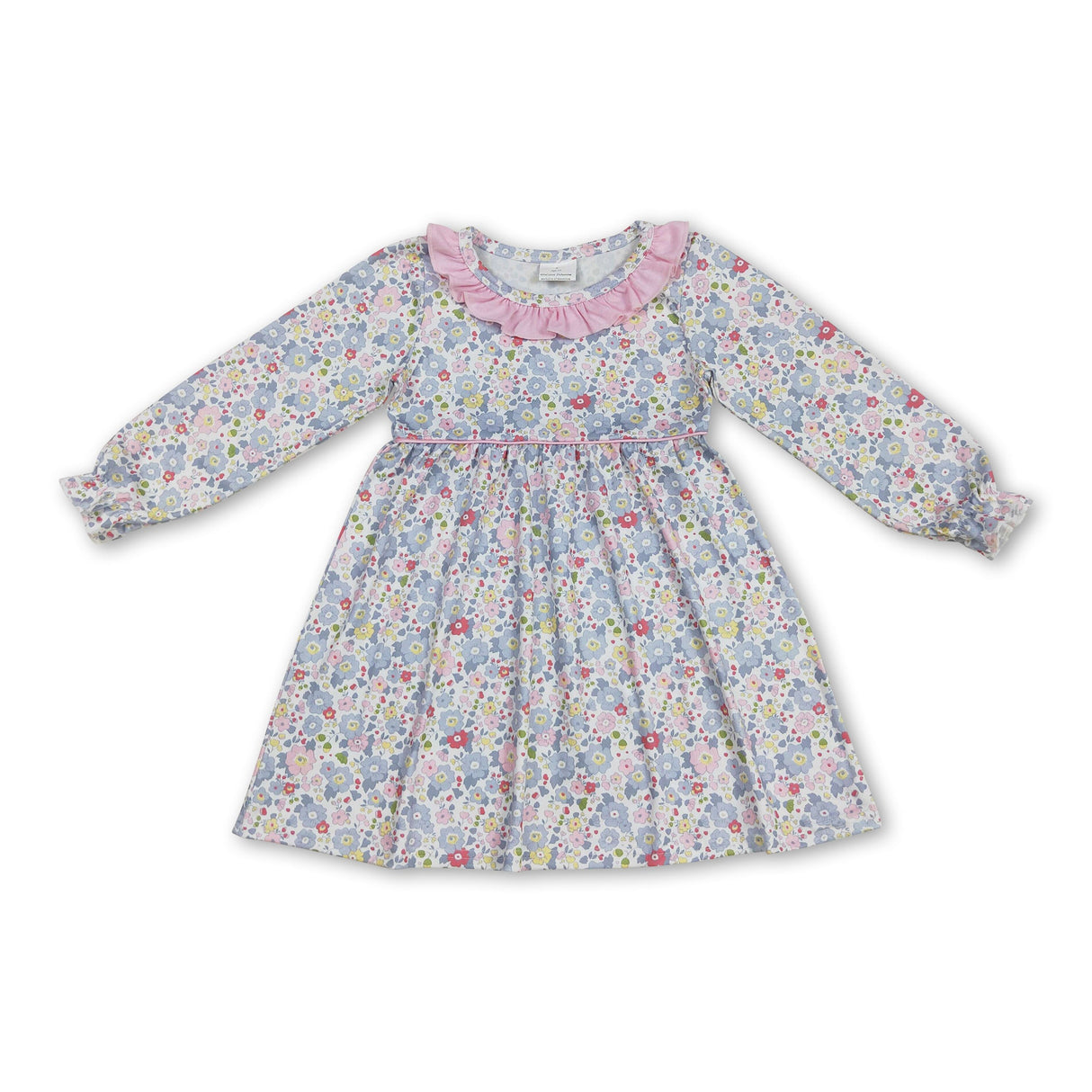 Pink ruffle long sleeves floral baby girls dresses