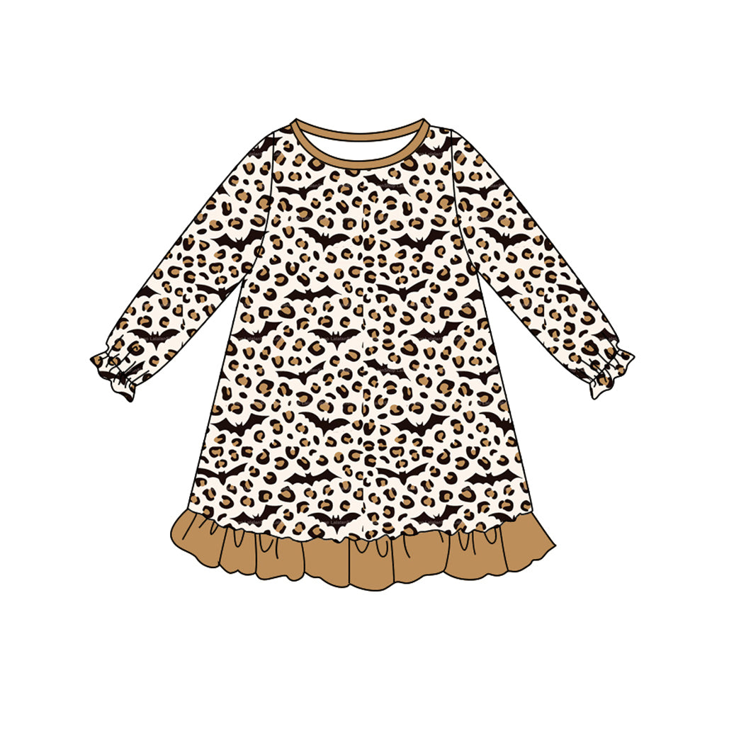 Leopard bat ruffle kids girls Halloween dresses