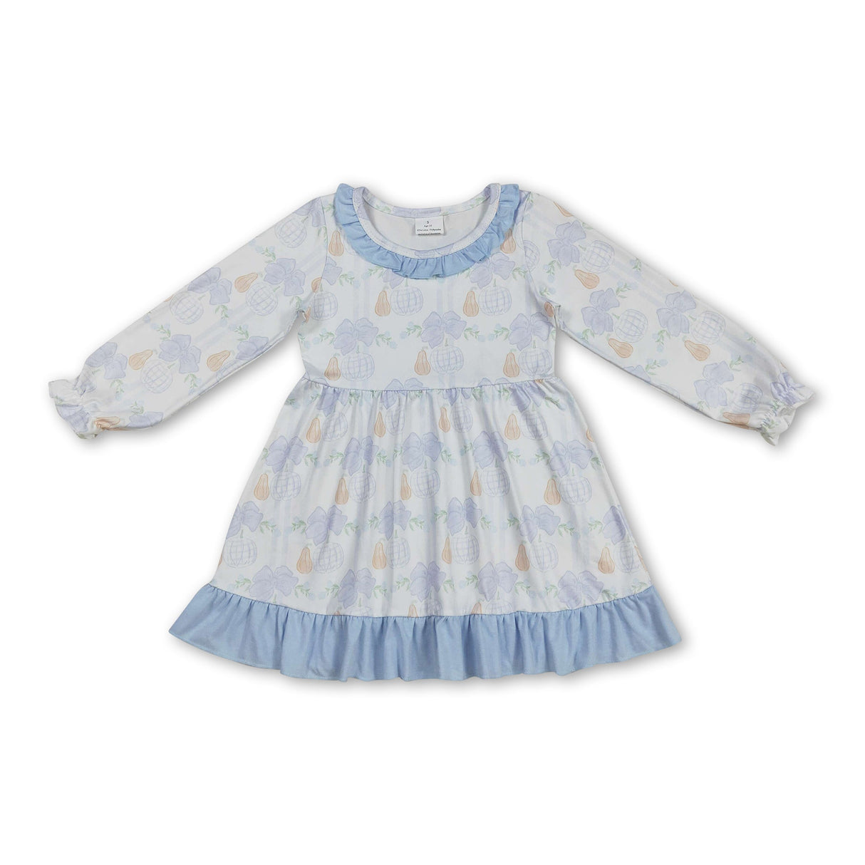 Light blue ruffle bow pumpkin kids girls fall dresses