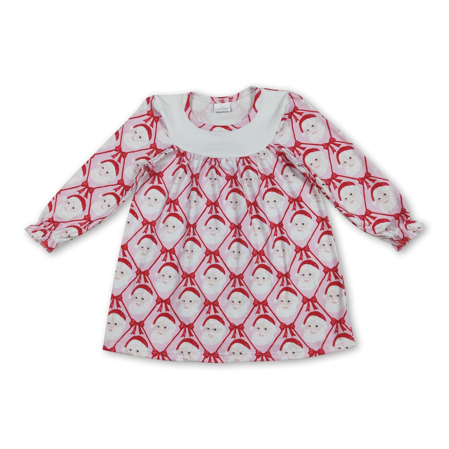 Pink long sleeves santa bow kids girls Christmas dresses