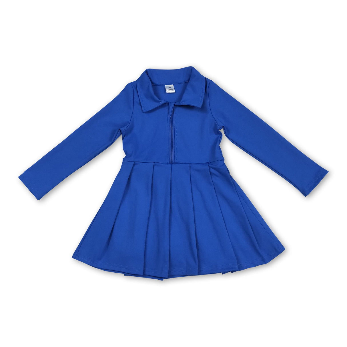 Long sleeves blue zipper kids girls athletic polo dresses
