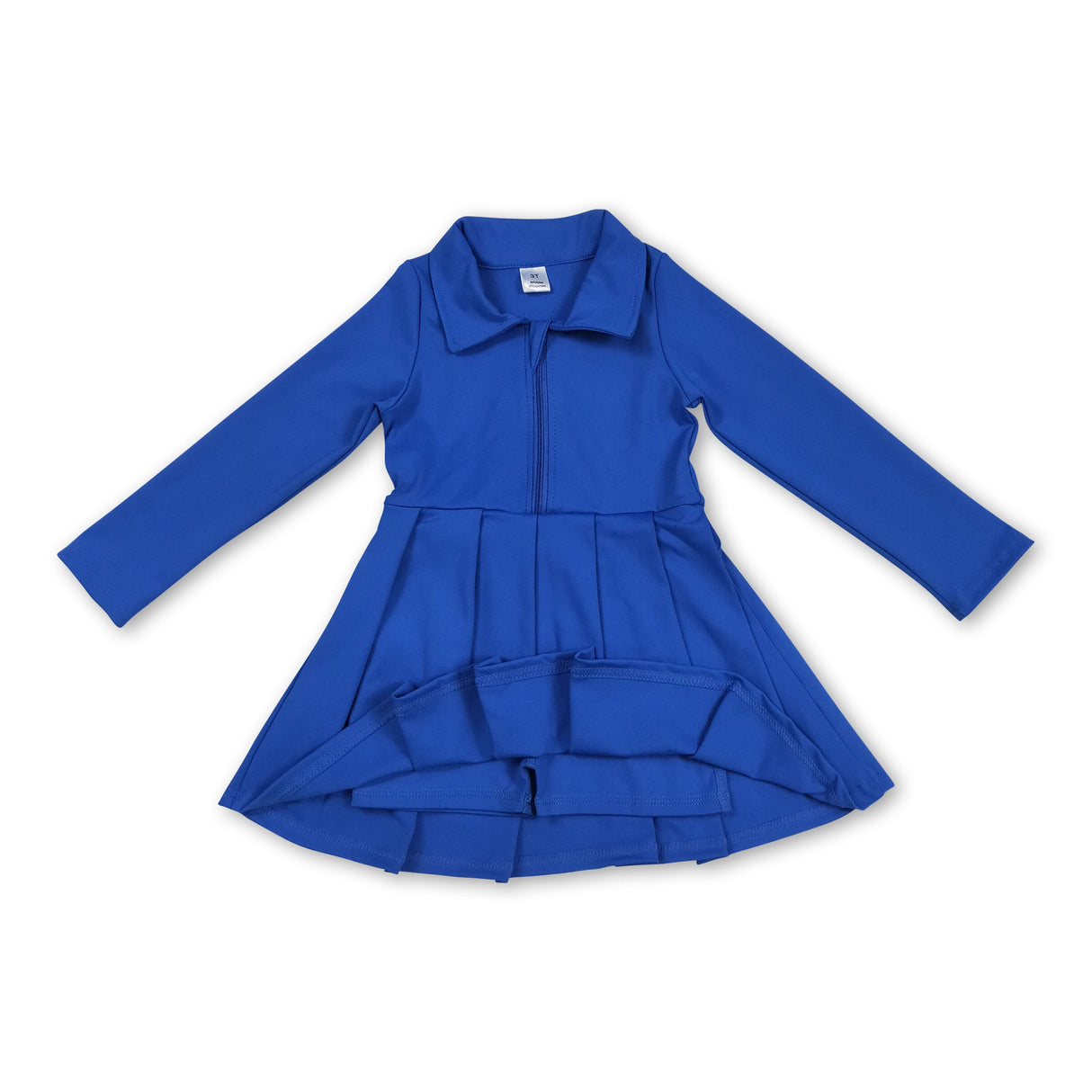 Long sleeves blue zipper kids girls athletic polo dresses
