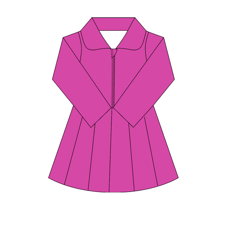 Long sleeves dark pink zipper kids girls athletic polo dress