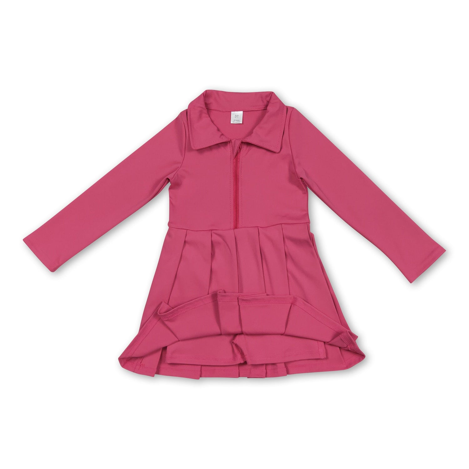 Long sleeves hot pink zipper kids girls athletic polo dress