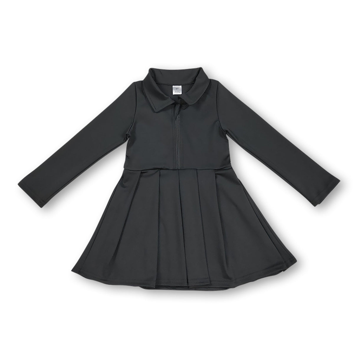 Long sleeves black zipper kids girls athletic polo dress
