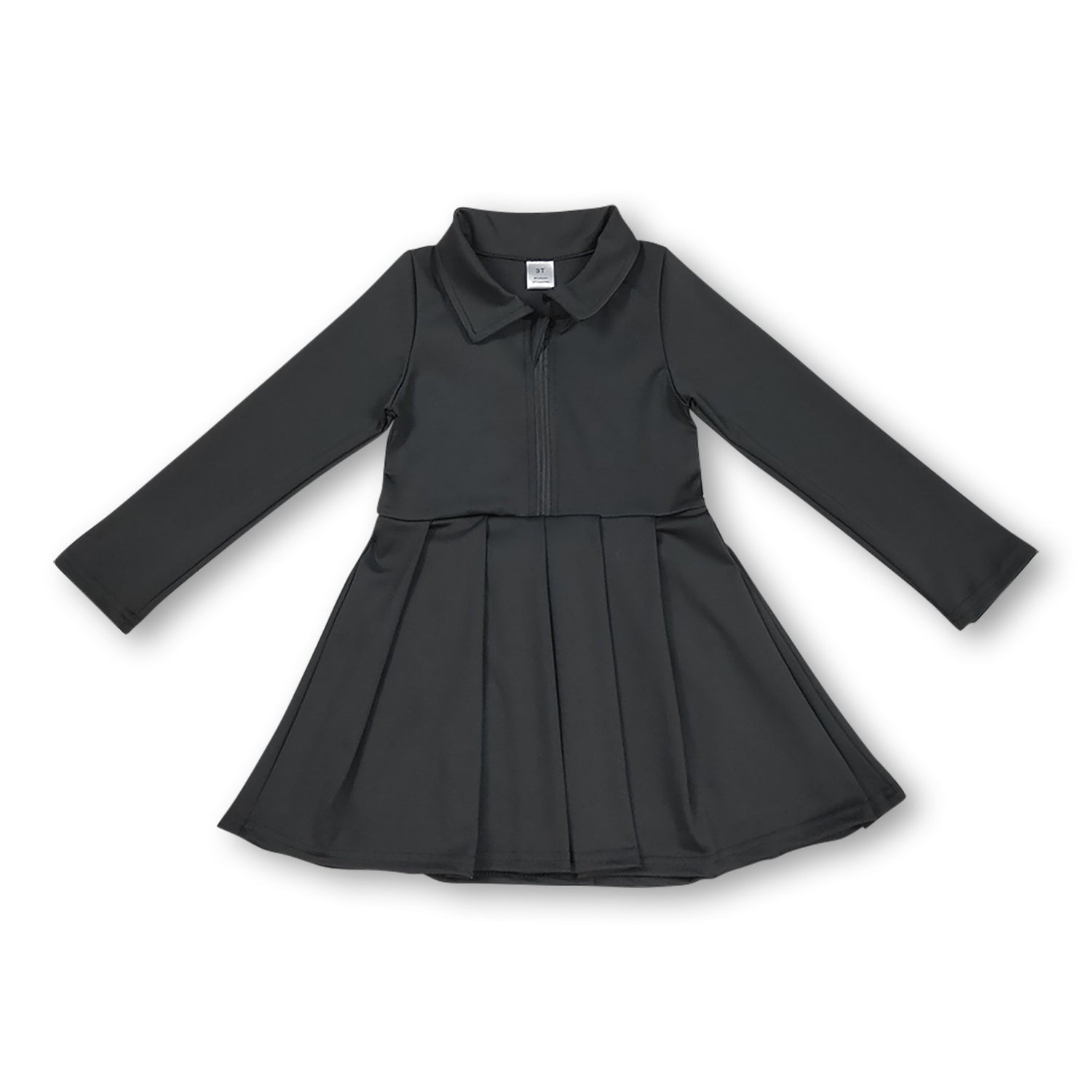 Long sleeves black zipper kids girls athletic polo dress