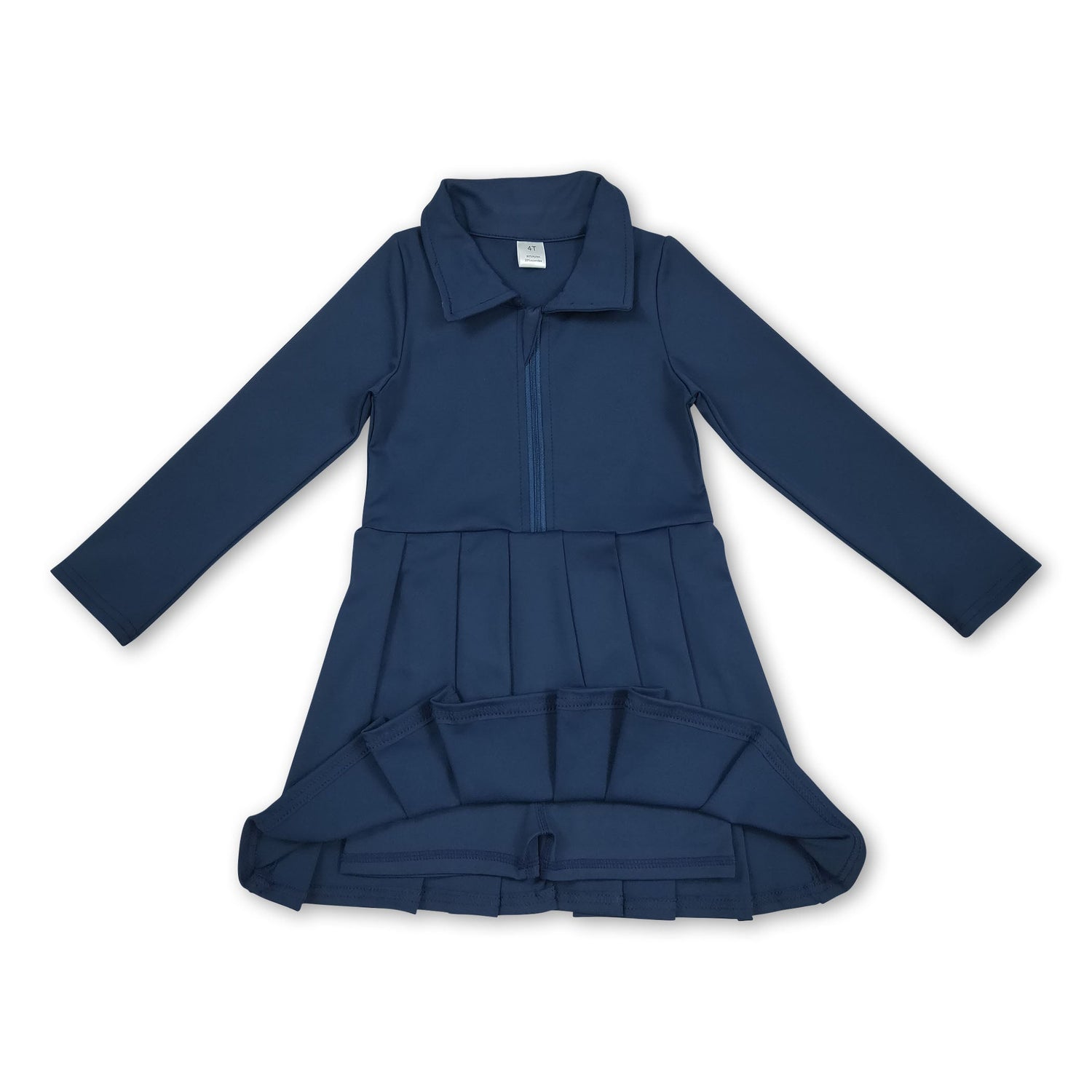 Long sleeves navy zipper kids girls athletic polo dress