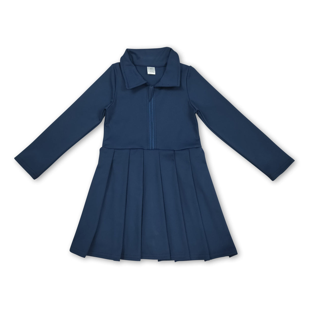 Long sleeves navy zipper kids girls athletic polo dress