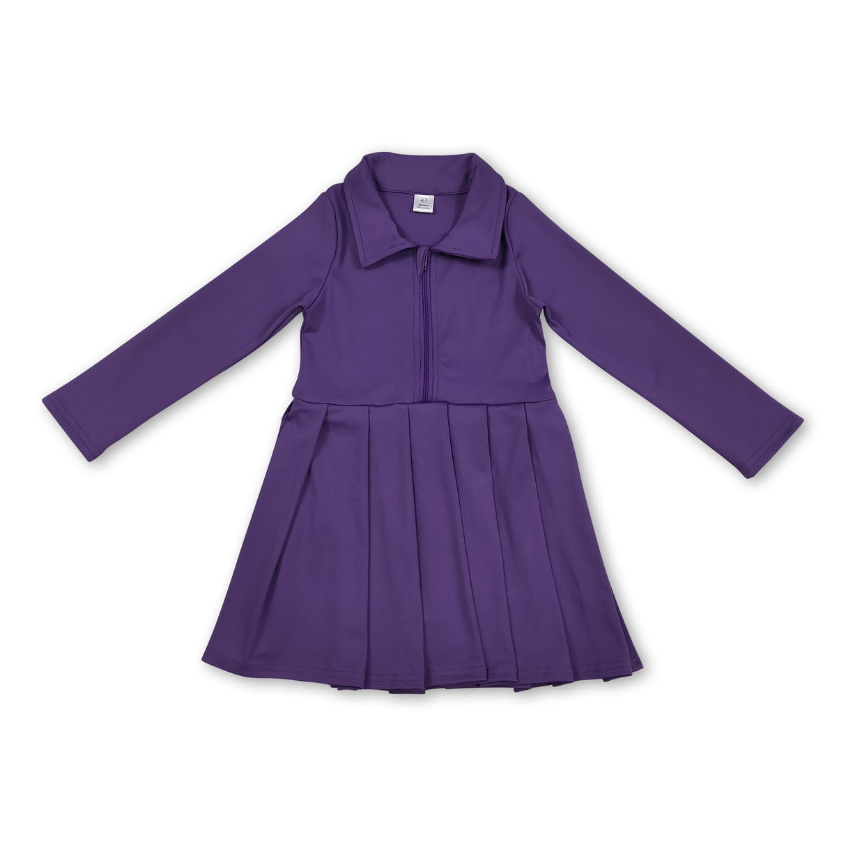 Long sleeves purple zipper kids girls athletic polo dress