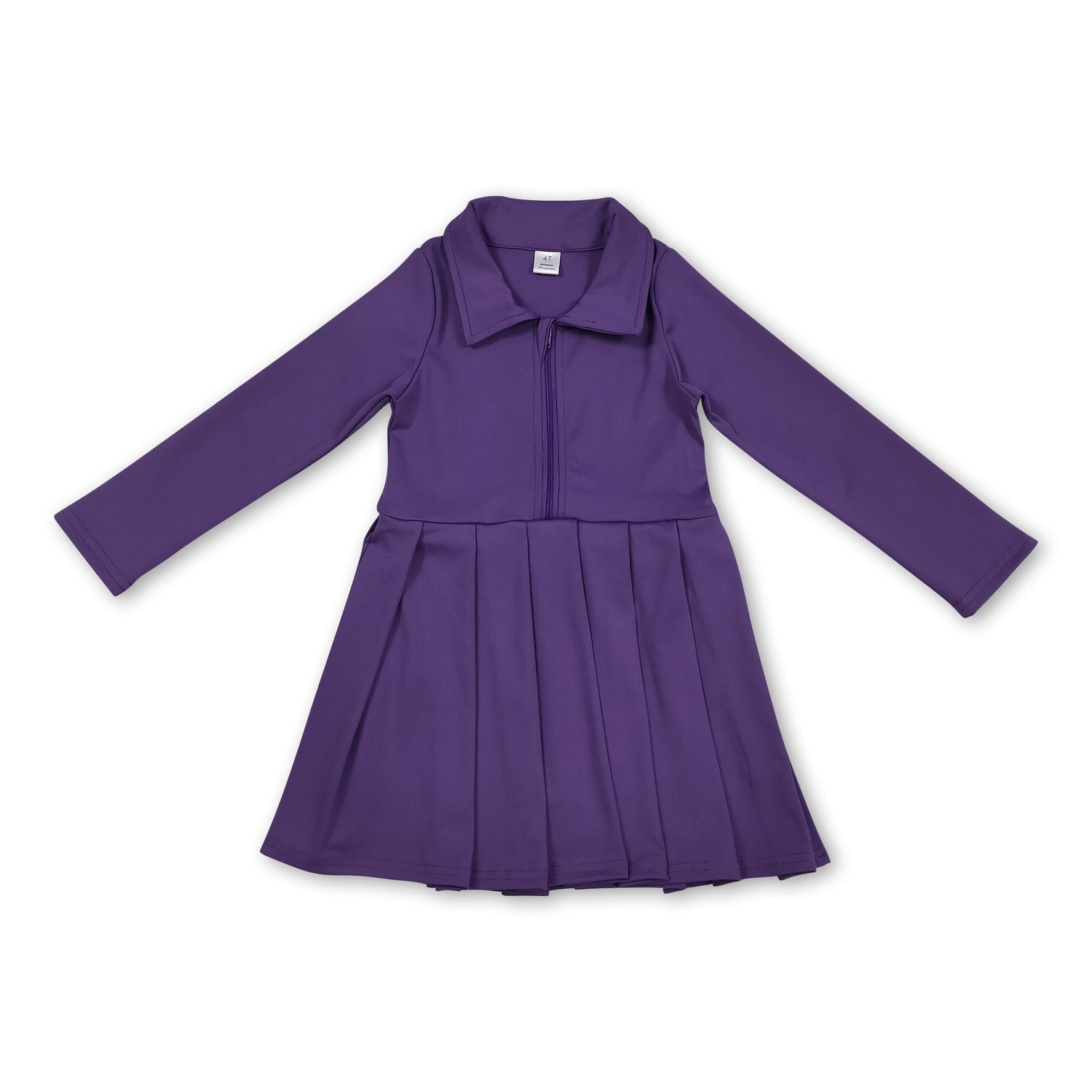 Long sleeves purple zipper kids girls athletic polo dress
