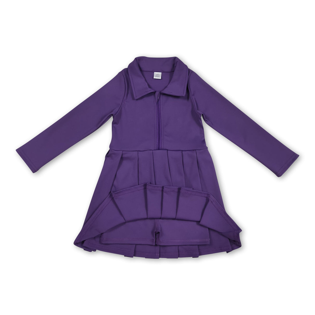 Long sleeves purple zipper kids girls athletic polo dress