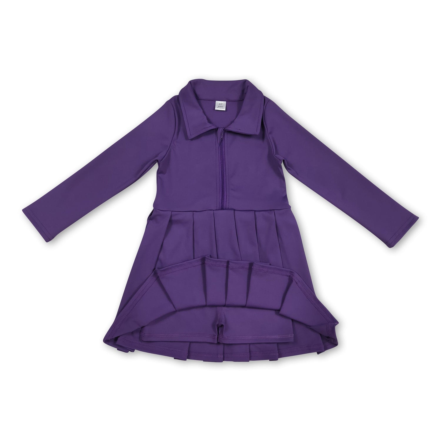 Long sleeves purple zipper kids girls athletic polo dress