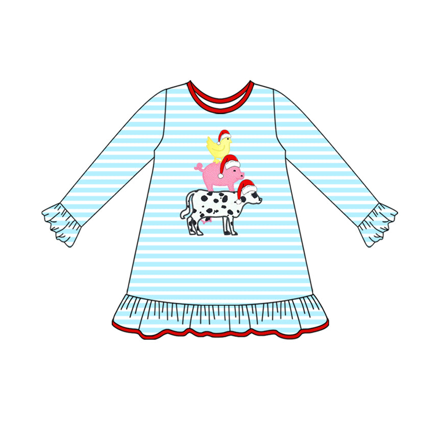 Stripe chicken pig cow Christmas hat girls dresses