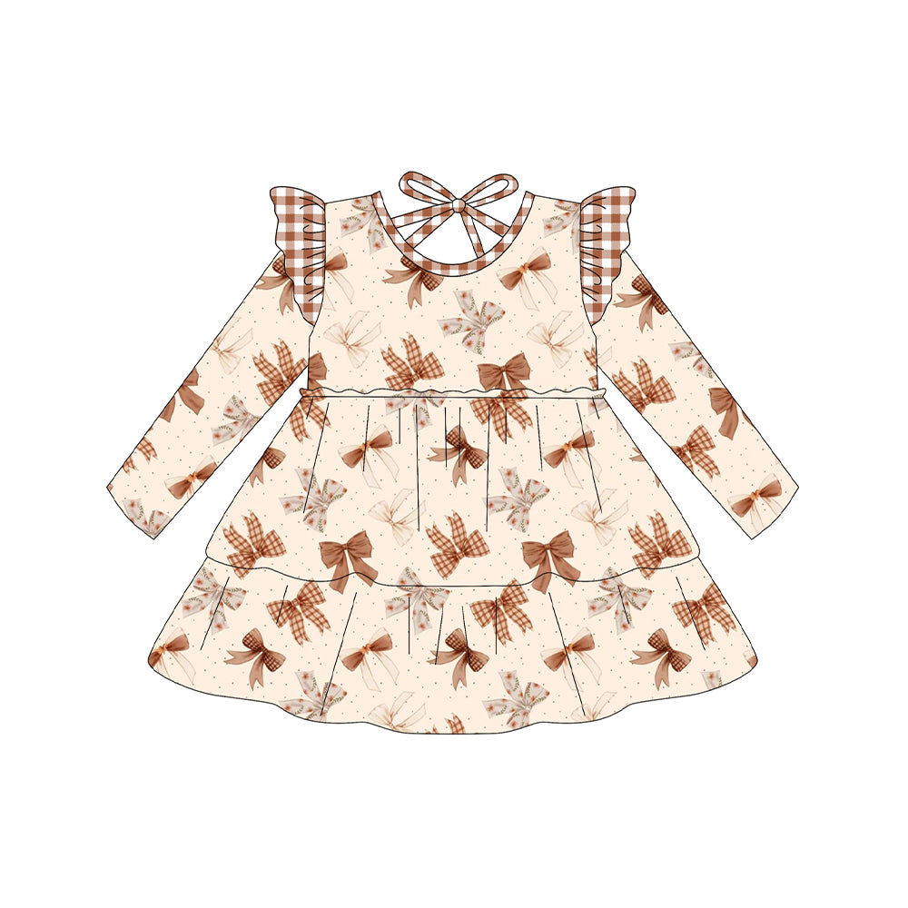 Long sleeves plaid bow kids girls fall dresses